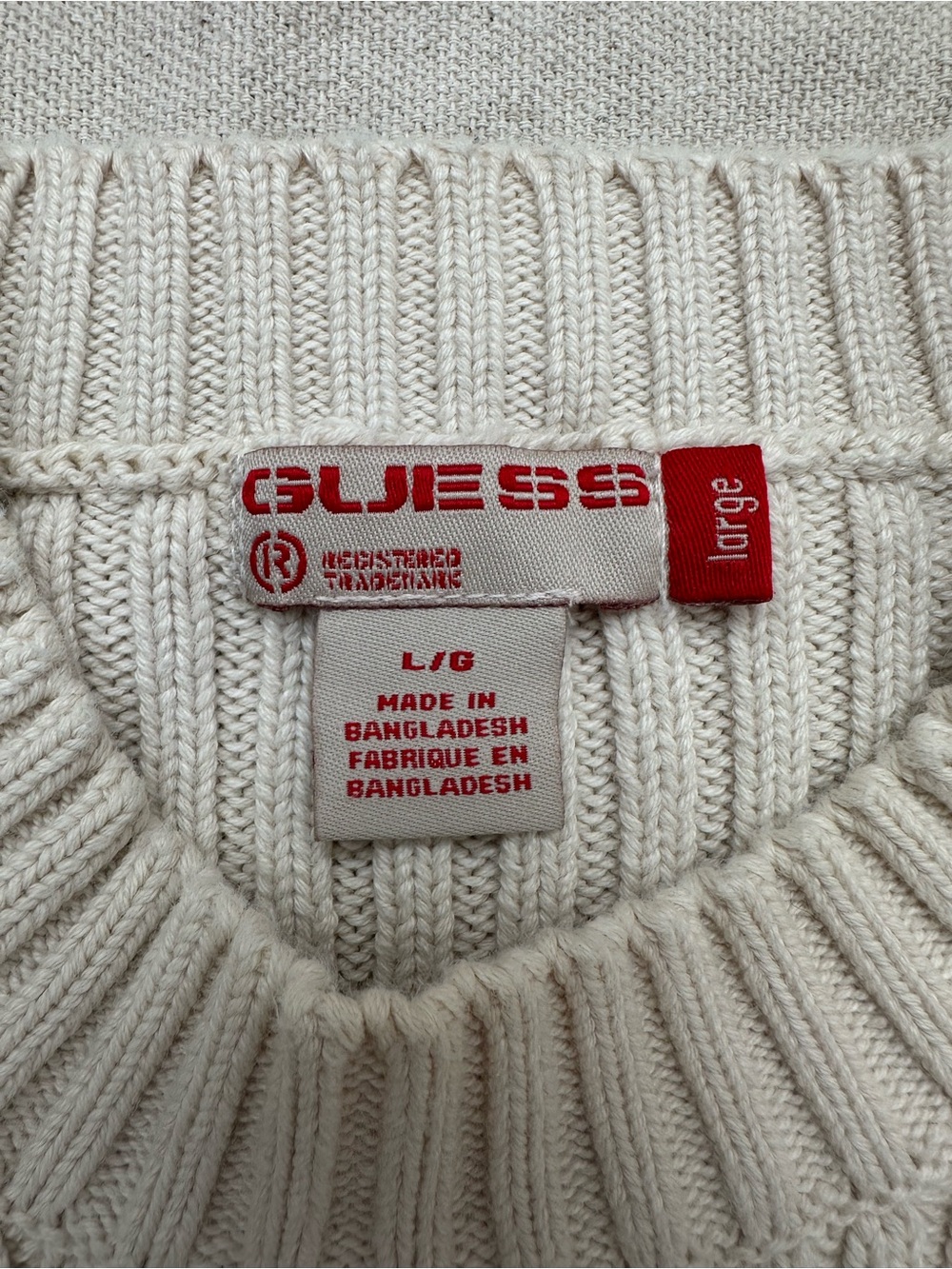 Guess Men’s Type 2-81 Cream Ribbed Knit Sweater with Khaki Side Panels Size L - Picture 3 of 11